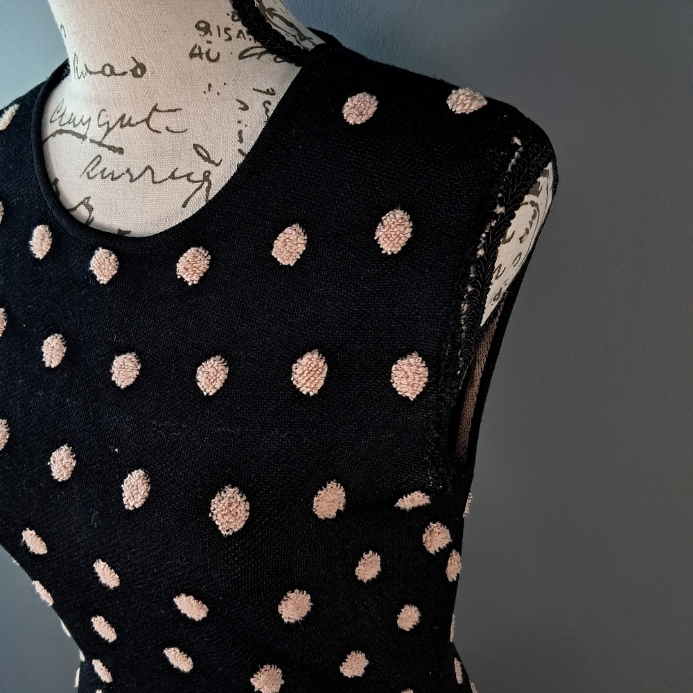 BCBG Maxazria Black/Beige Polka Dot Sleeveless Bodycon Dress Size Small - Picture 3 of 8